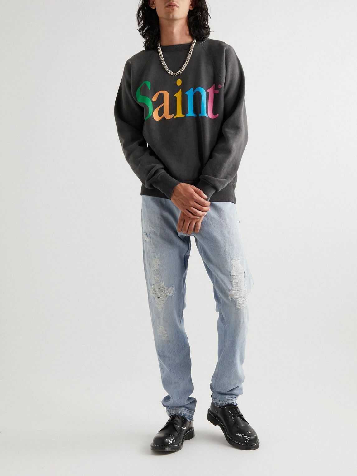 SAINT Mxxxxxx - Logo-Print Cotton-Jersey Sweatshirt - Black