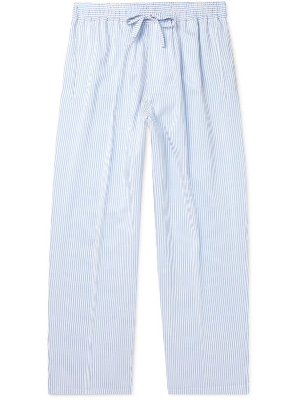 Photo: UMIT BENAN B - Julian Striped Silk and Cotton-Blend Poplin Drawstring Trousers - Blue - IT 46