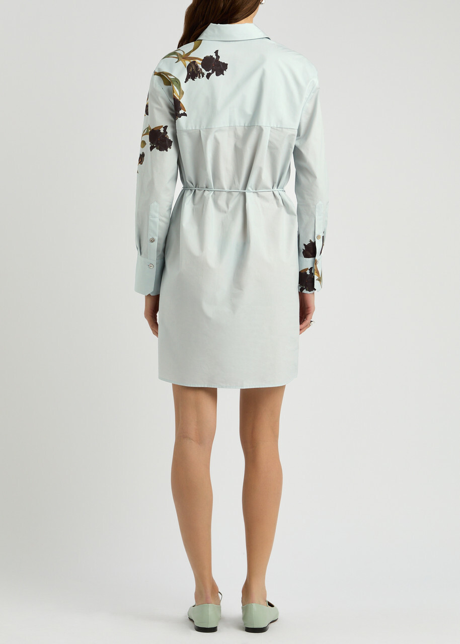Vince Floral-print Cotton-poplin Mini Shirt Dress Light Blue