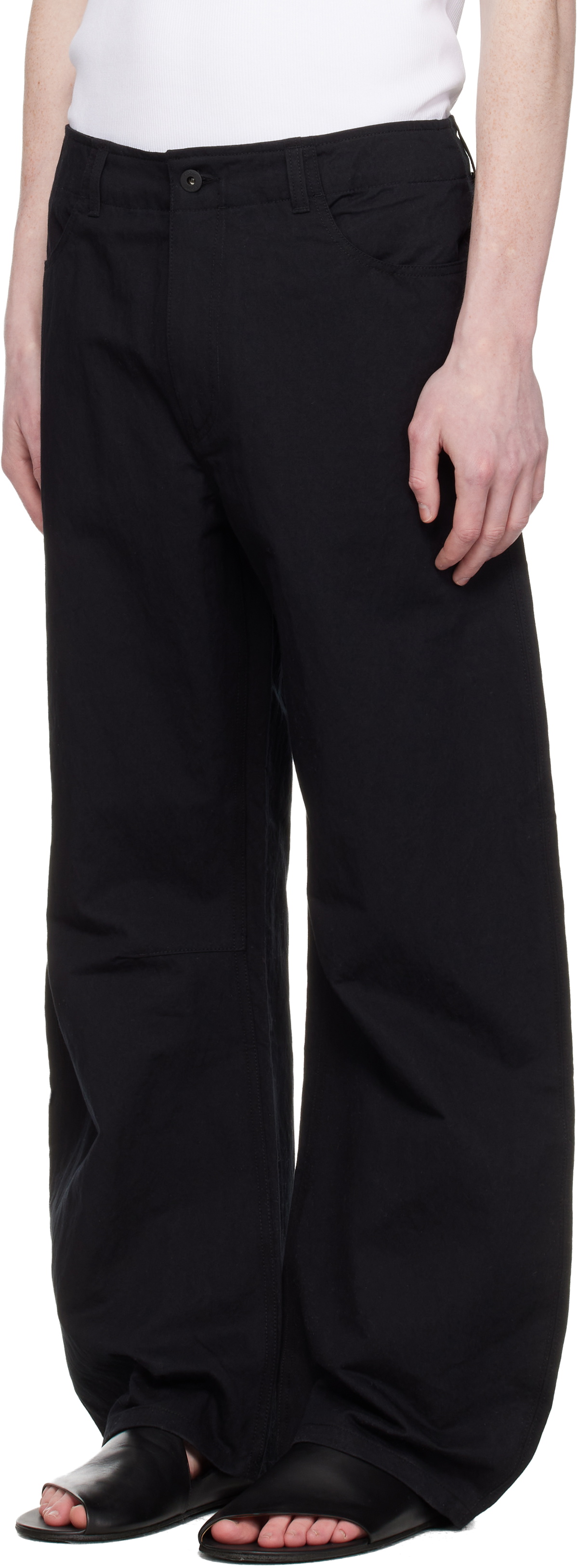 COOR Black Deep Curved Cotton Blend Trousers