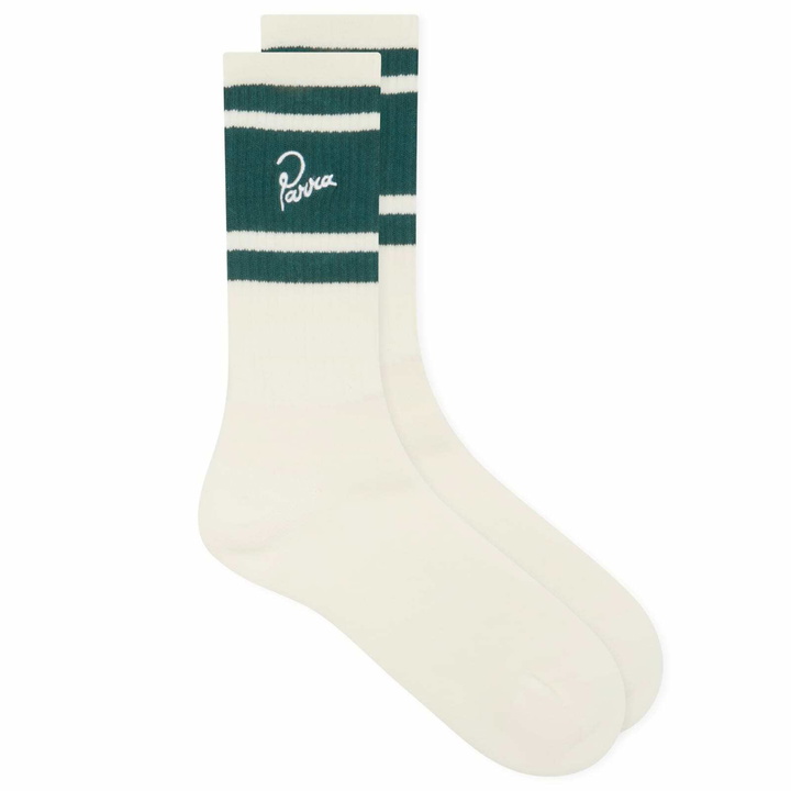 Photo: By Parra Men's Signature Striped Crew Socks in Off White 