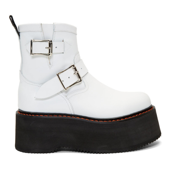 R13 White Double Stack Engineer Boots R13