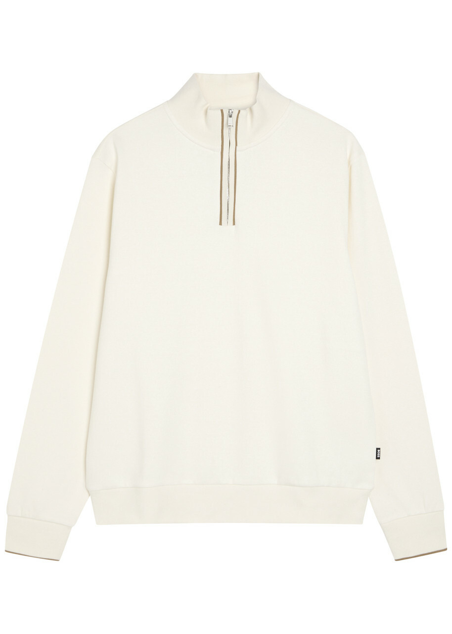 Boss Sidney Half-zip Cotton Jumper Ecru