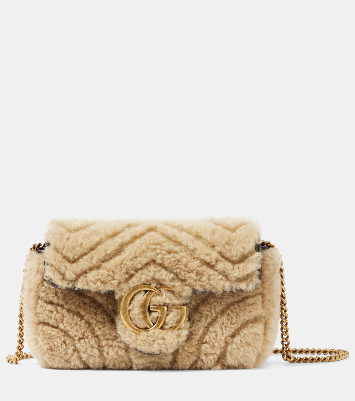 【関税&送料込】Gucci Beige Shearling Small Marmont Shoulder Gucci GG Marmont Mini shearling shoulder bag Gucci