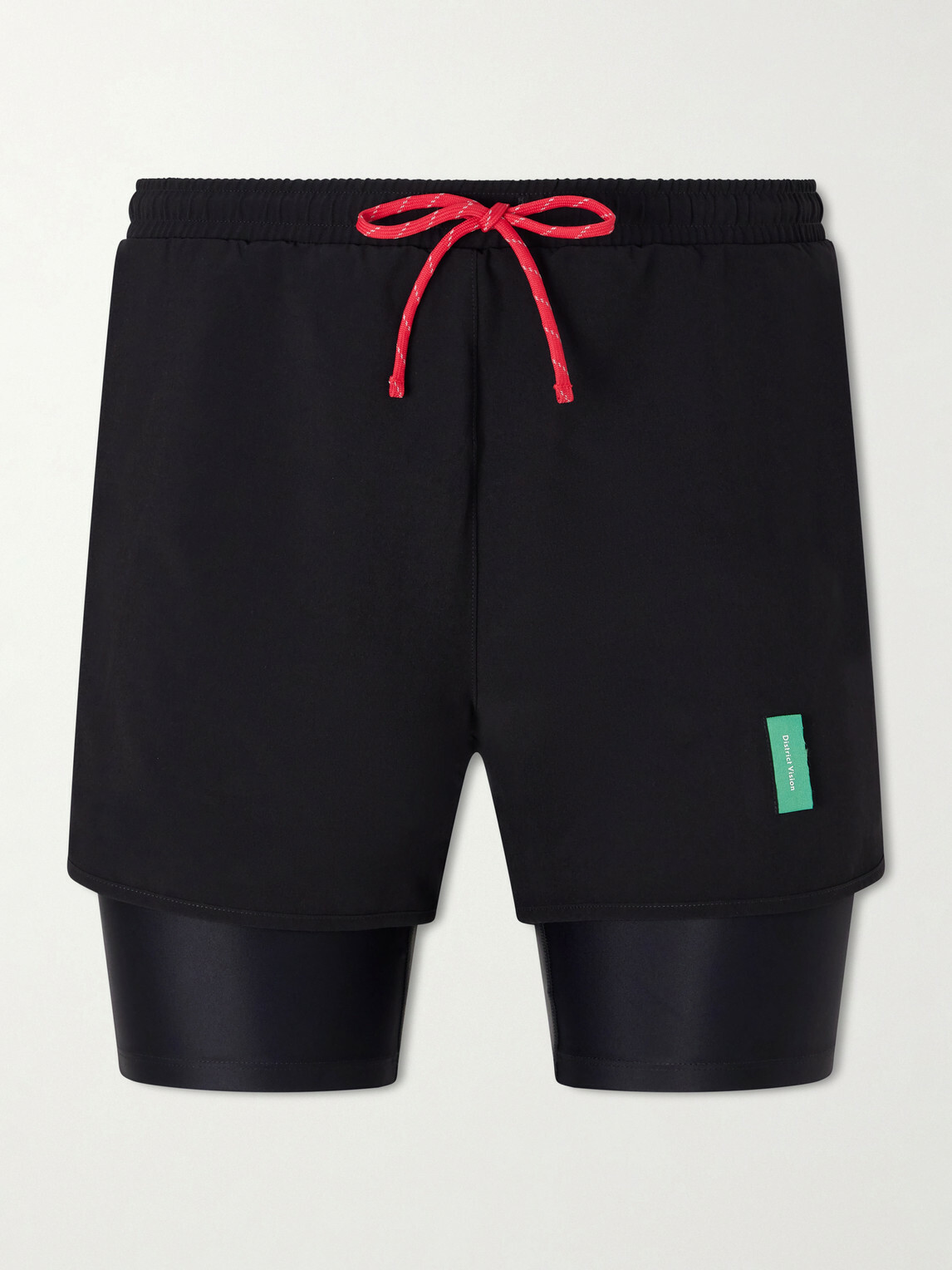 DISTRICT VISION - Straight-Leg Layered Logo-Appliquéd Shell Shorts - Black