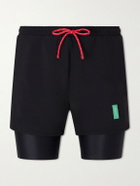 DISTRICT VISION - Straight-Leg Layered Logo-Appliquéd Shell Shorts - Black