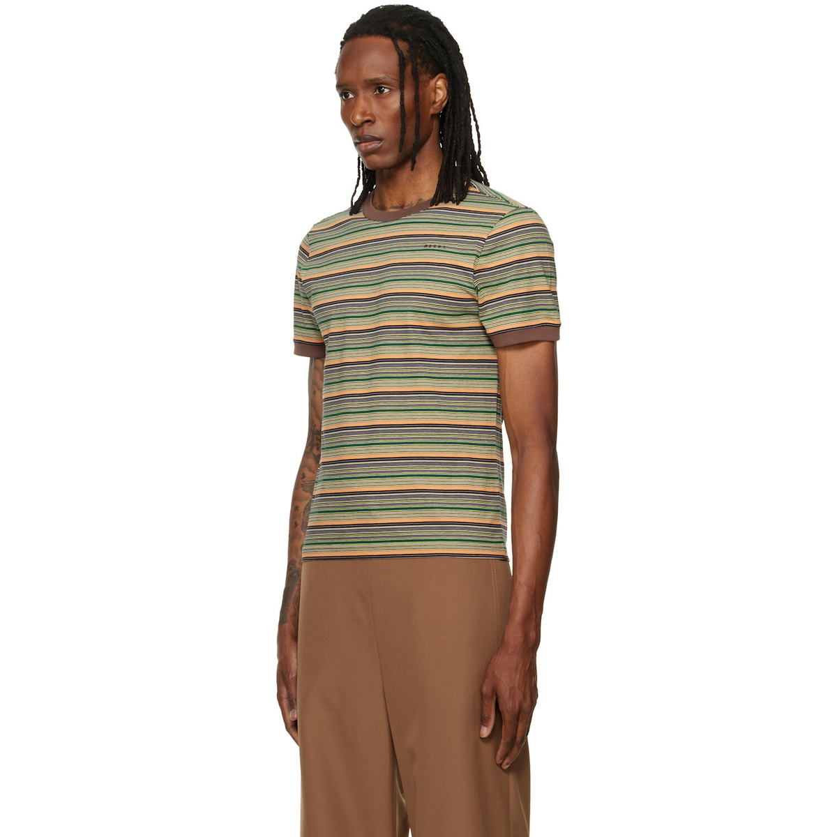 Marni Green Cotton Fine Stripes T-shirt