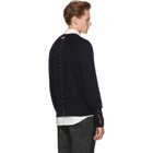 Thom Browne Navy Button Back V-Neck Cardigan