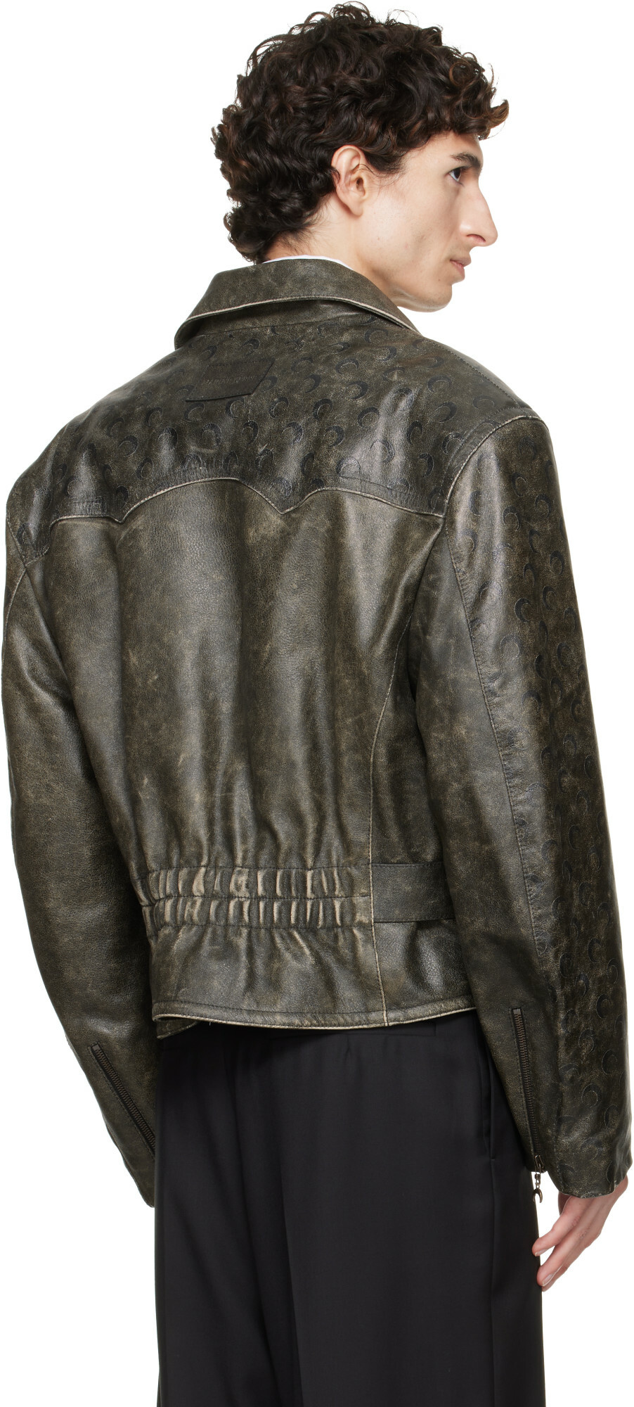 Marine Serre Gray Vintage Moon Leather Biker Jacket