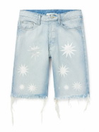 POLITE WORLDWIDE® - Slim-Fit Frayed Printed Denim Shorts - Blue