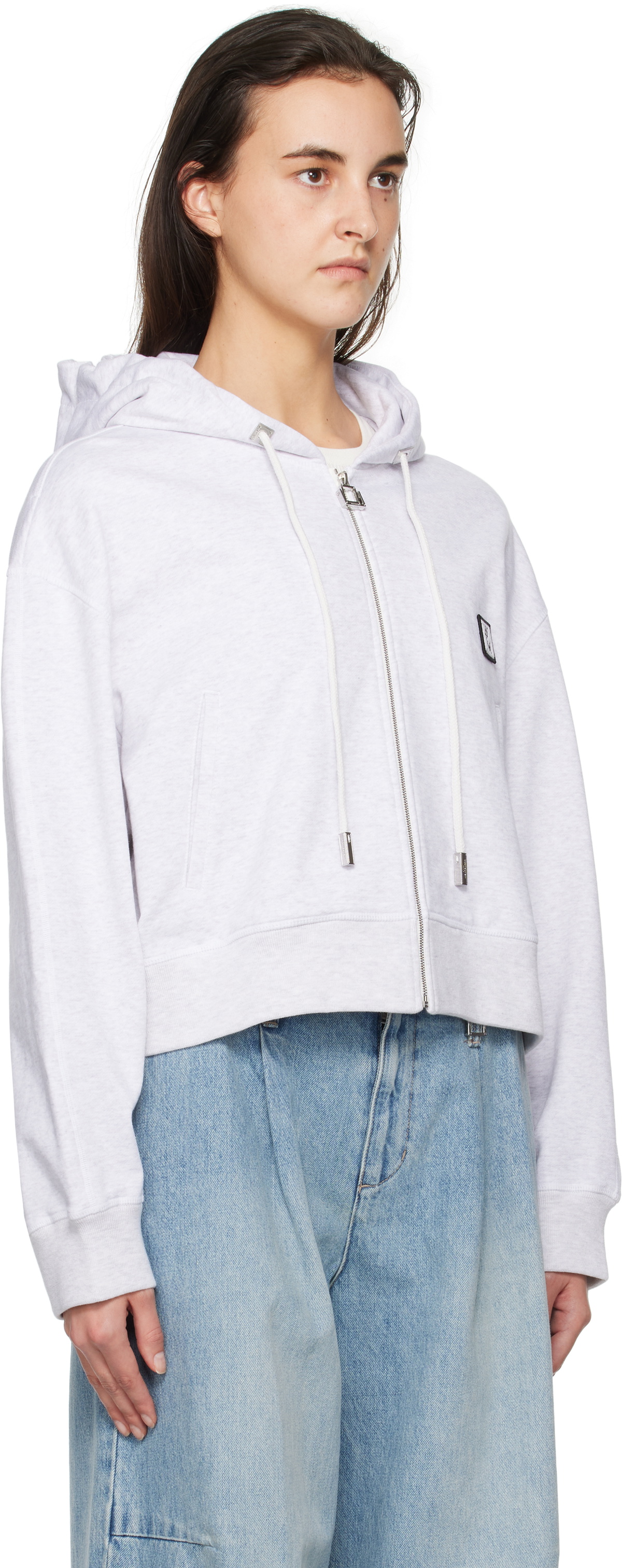 WOOYOUNGMI Gray Back Logo Hooded Zip-Up Hoodie