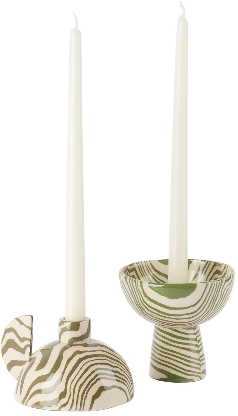 Henry Holland Studio Green & White Duo Candle Holders