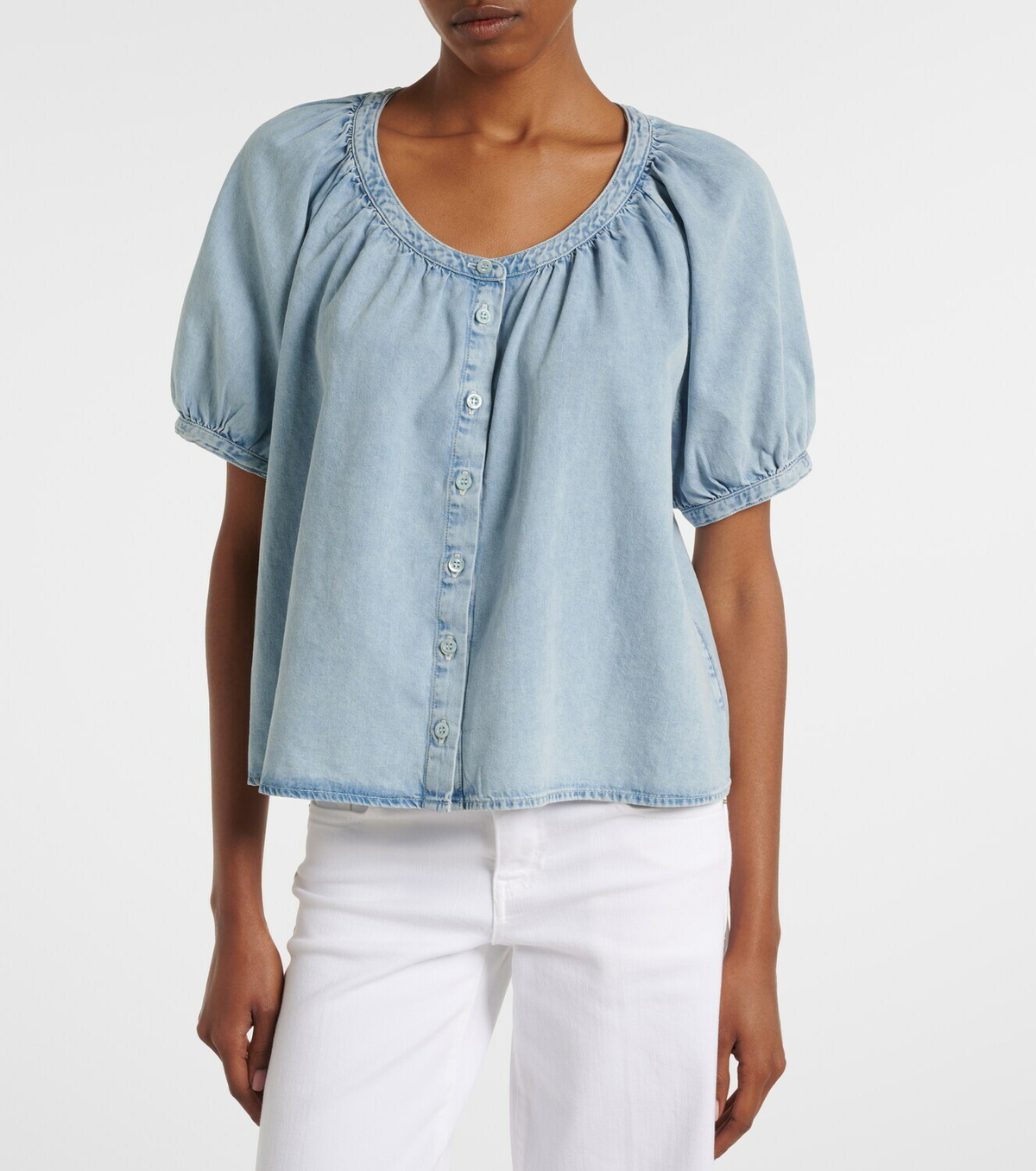 Frame Resort gathered cotton-blend shirt