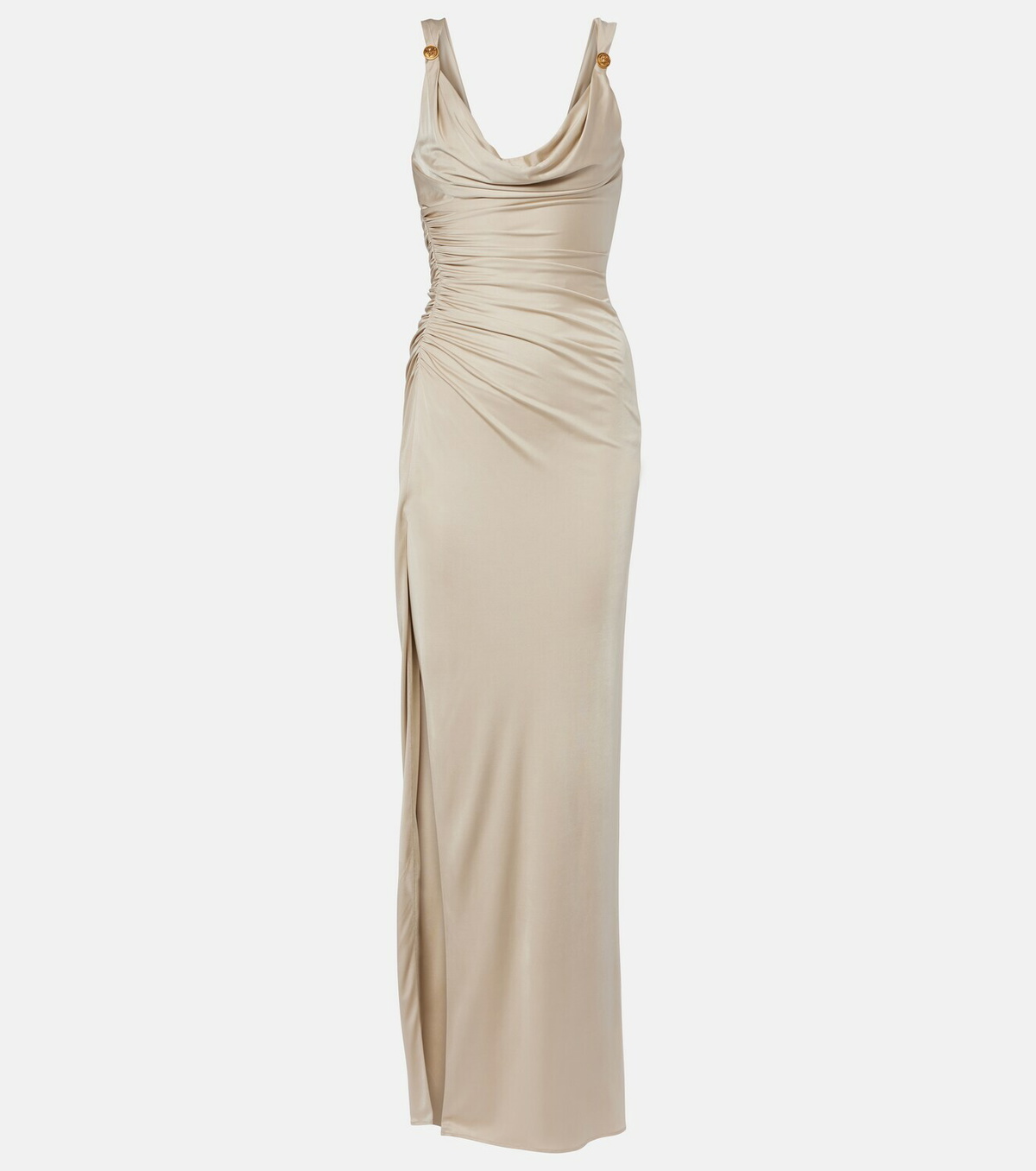 Versace Medusa ruched jersey gown