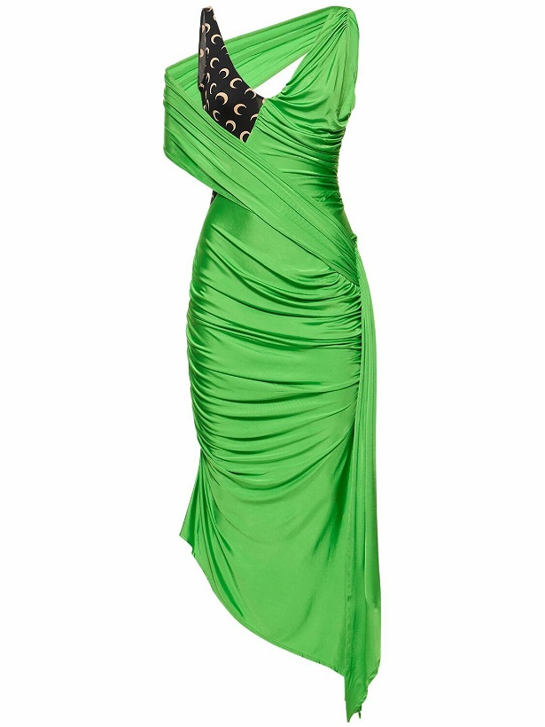 Photo: MARINE SERRE - Draped Shiny Viscose Jersey Midi Dress