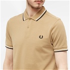 Fred Perry Men's Slim Fit Twin Tipped Polo Shirt in Warm Stone/Snow White/Black