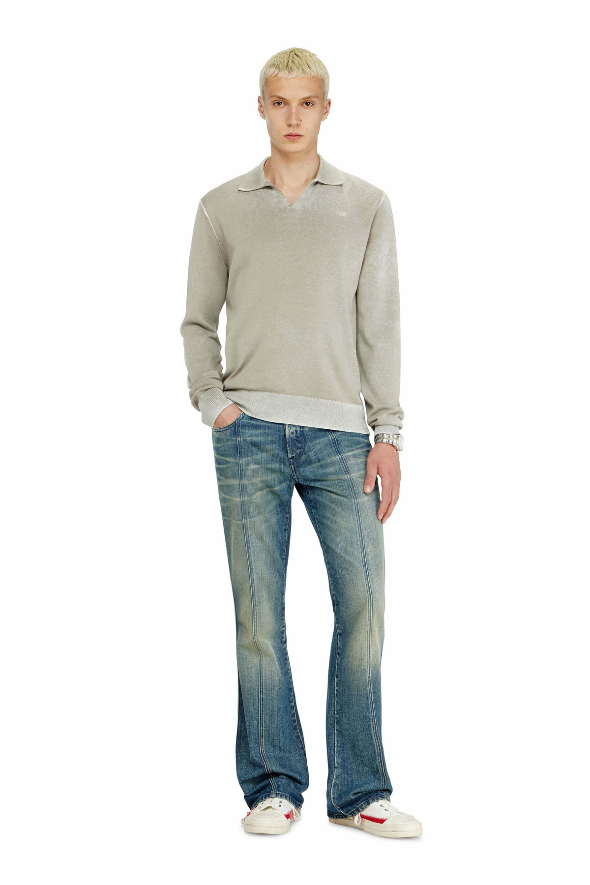 Diesel Polo jumper with faded reverse print - Knitwear - Man -
