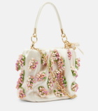 Self-Portrait Beaded floral satin tote bag