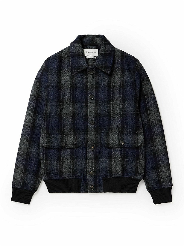 Photo: Oliver Spencer - Linfield Checked Wool Bomber Jacket - Black