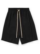 Fear of God - Straight-Leg Logo-Appliquéd Silk and Virgin Wool-Blend Drawstring Shorts - Black