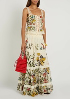 Alice + Olivia Stevie Floral-print Lace-trim Cotton Maxi Skirt White