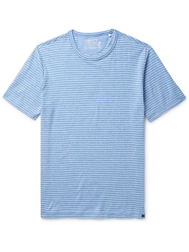 Photo: Faherty - Cloud Striped Pima Cotton and Modal-Blend Jersey T-Shirt - Blue