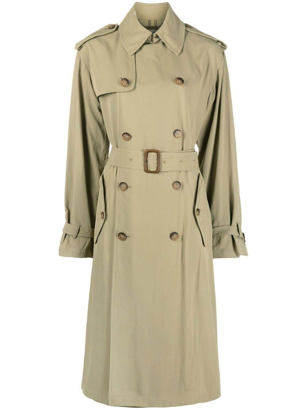 Leather-Trimmed Polo Collar Oversized Long Trench Coat