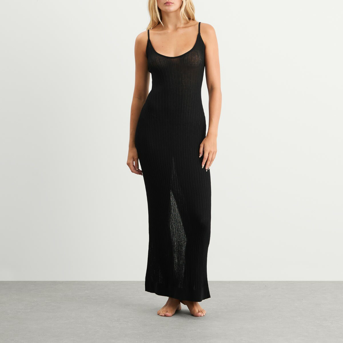 SKIMS Women's Sheer Knit Midi Dress in Onyx