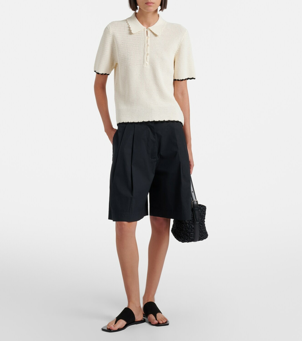 Frame Daybreak crochet scalloped polo shirt