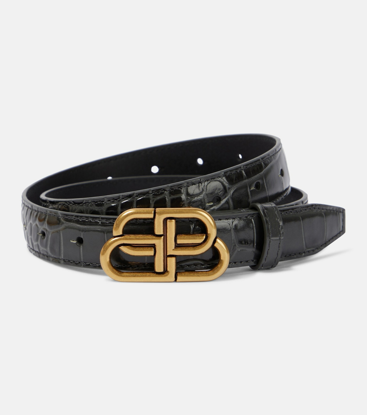 BALENCIAGA BB Hourglass croc-embossed leather belt