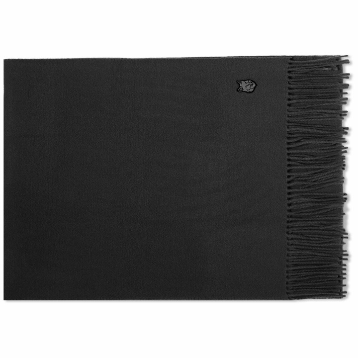 Photo: Maison Kitsuné Men's Fox Head Patch Wool Scarf in Black/Charcoal