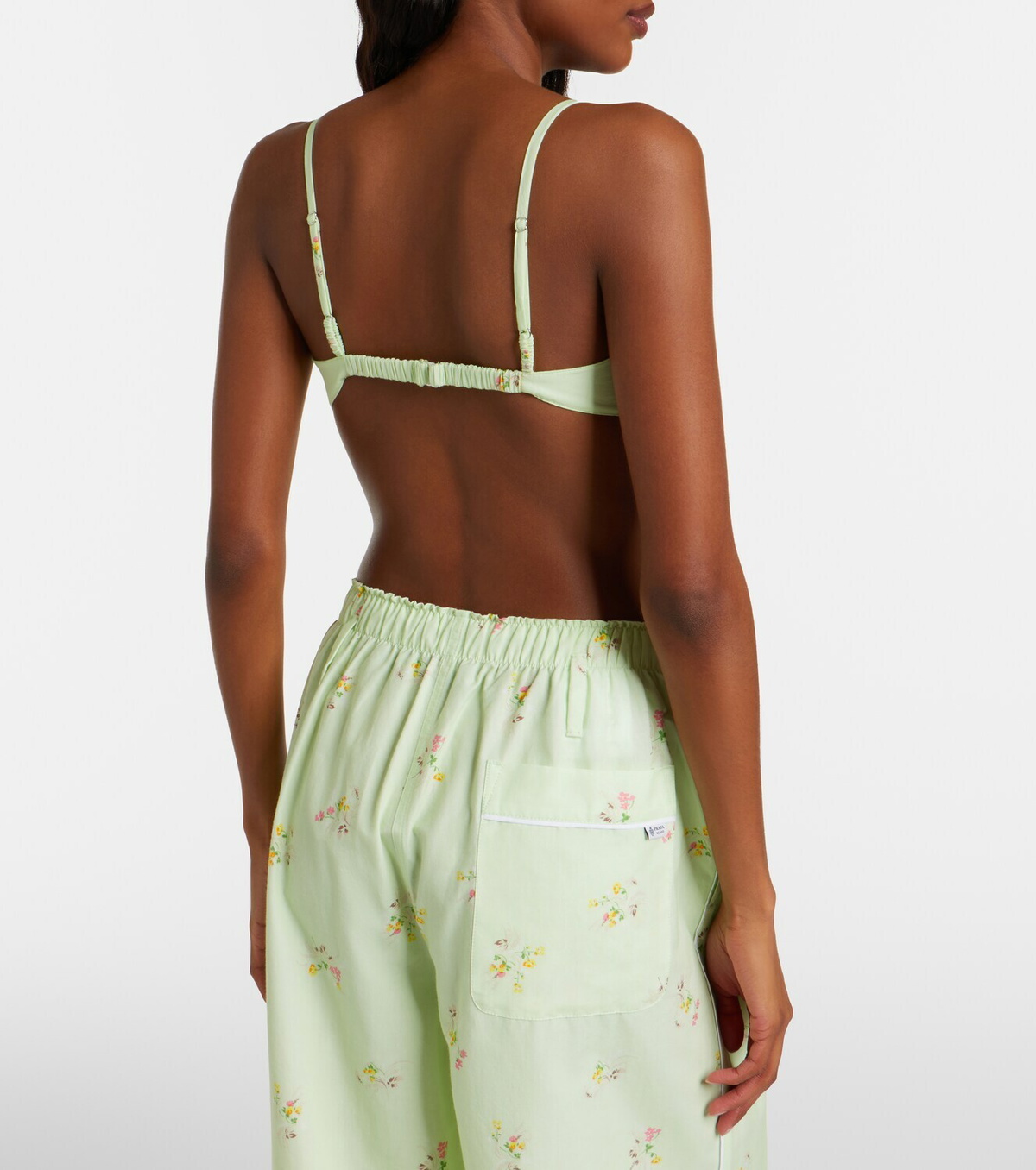 Prada Floral lace-trimmed cotton bra top