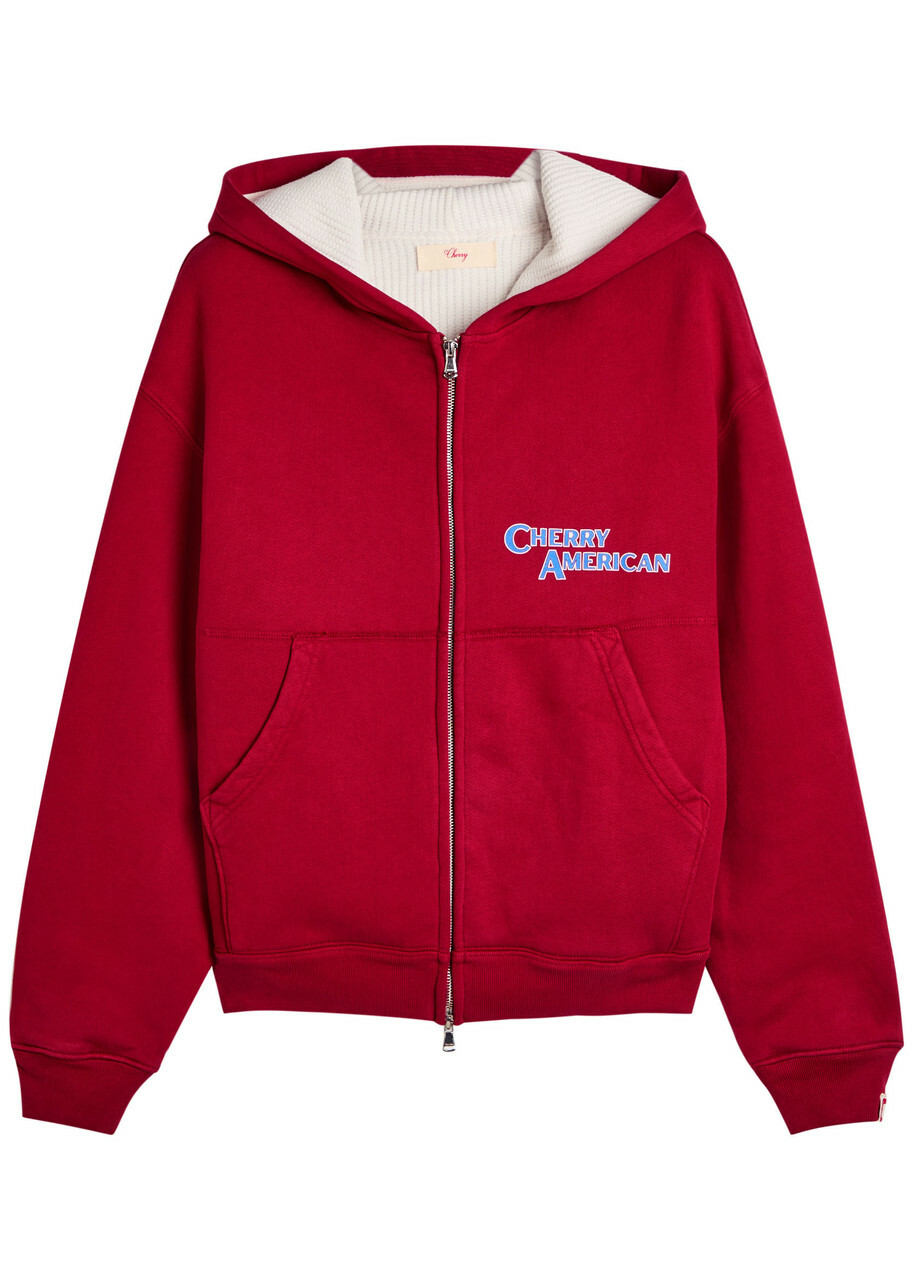 Cherry Los Angeles Thermal Logo Zip-though Cotton Sweatshirt Red