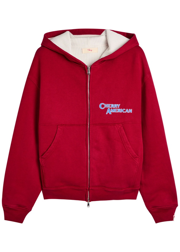 Photo: Cherry Los Angeles Thermal Logo Zip-though Cotton Sweatshirt Red