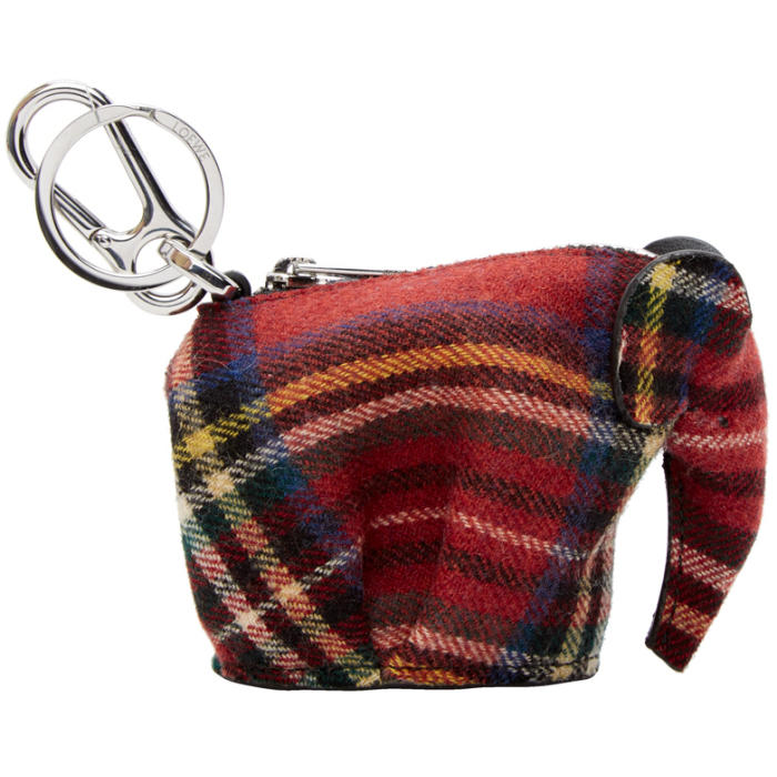 Loewe Red Tartan Elephant Charm Keychain 