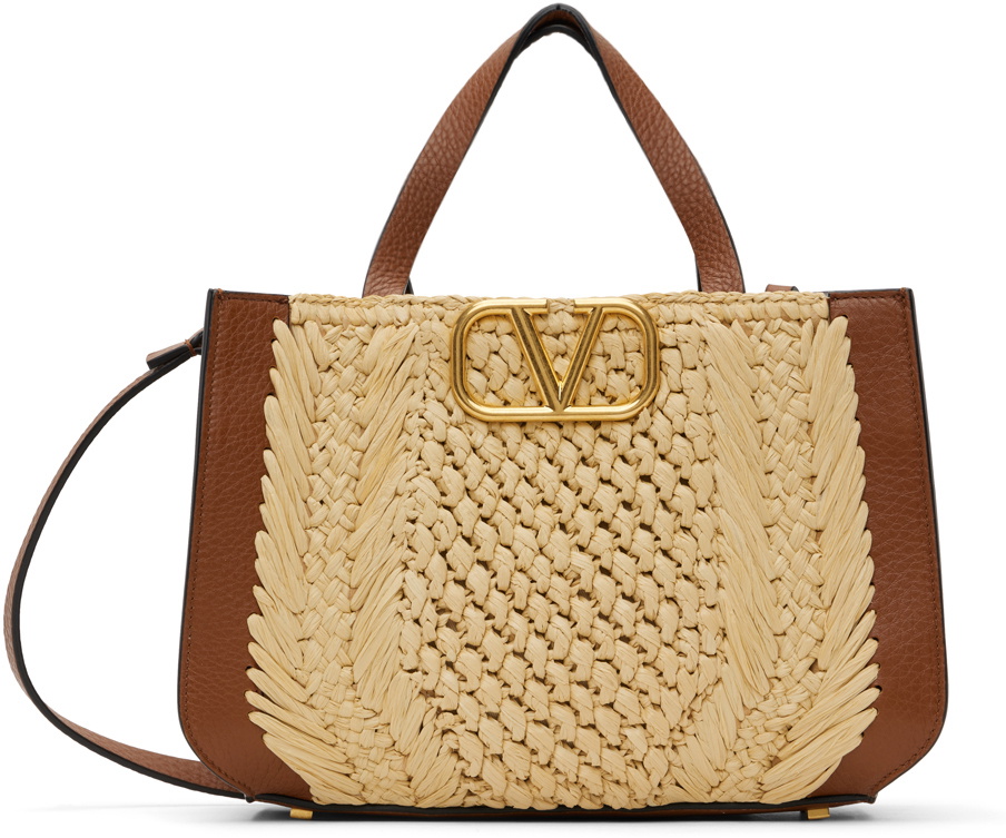 Valentino Garavani Brown & Beige Small VLogo Tote Valentino Garavani