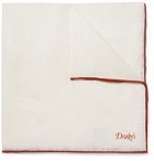Drake's - Contrast-Tipped Linen Pocket Square - White
