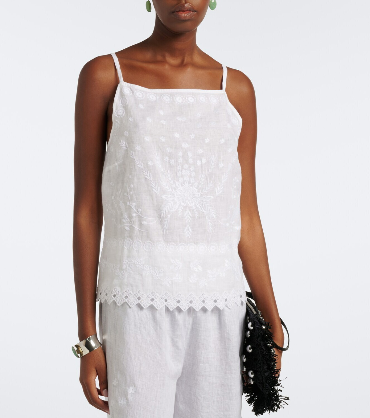 Eres Corail embroidered linen top