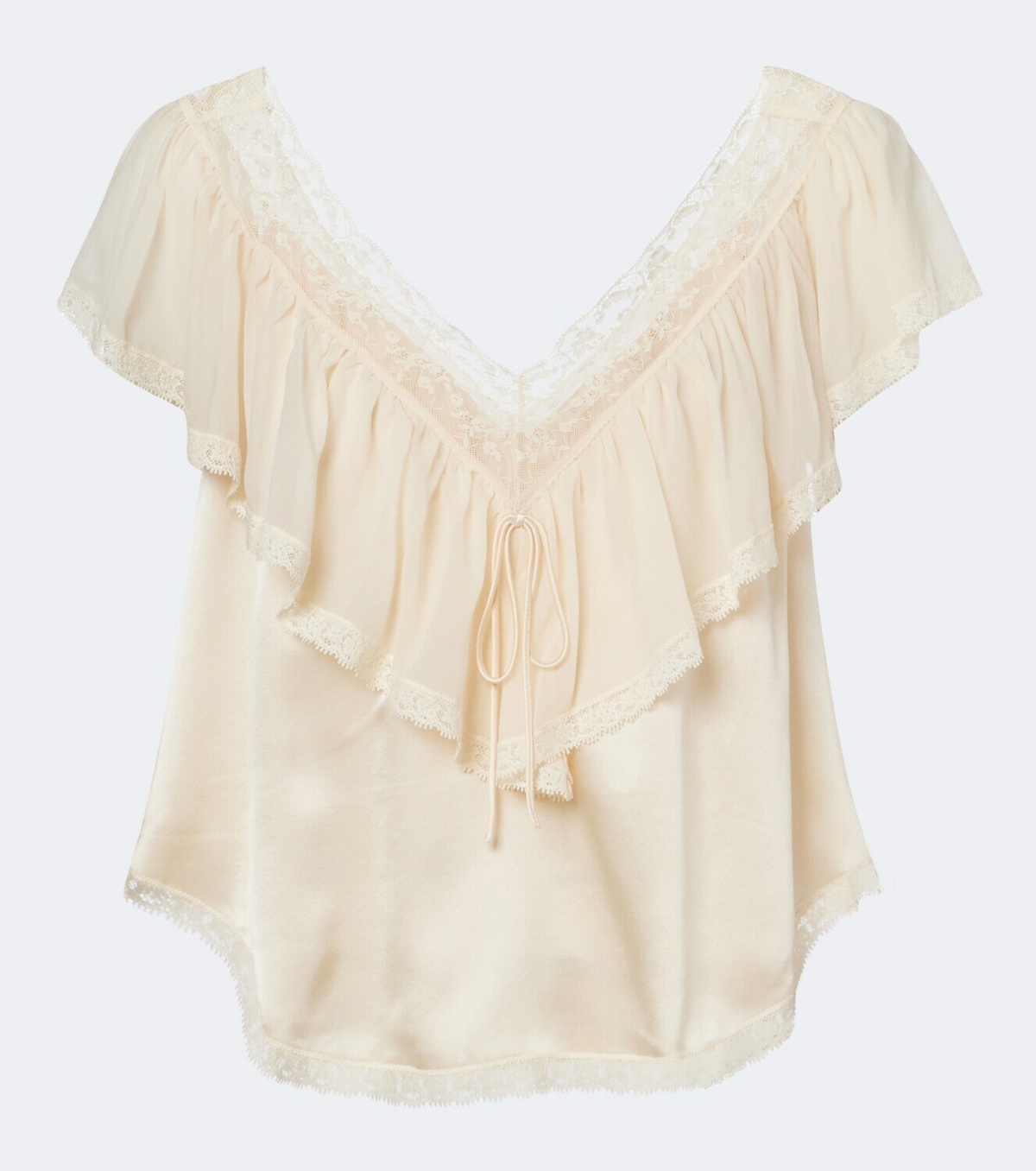 Dôen Yadira lace-trimmed ruffled silk blouse