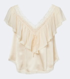 Dôen Yadira lace-trimmed ruffled silk blouse