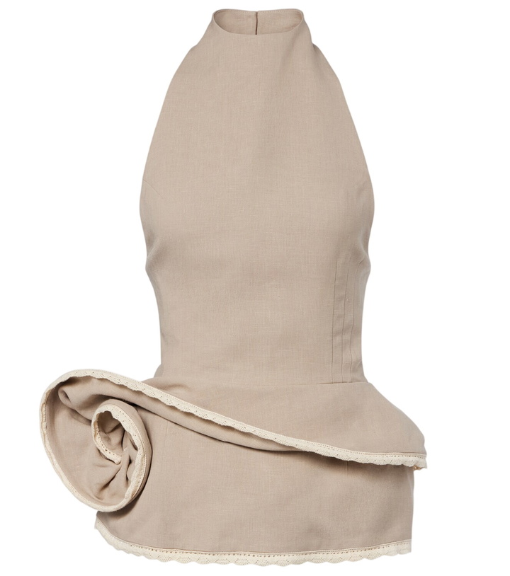 Photo: Magda Butrym Peplum floral-appliqué linen top
