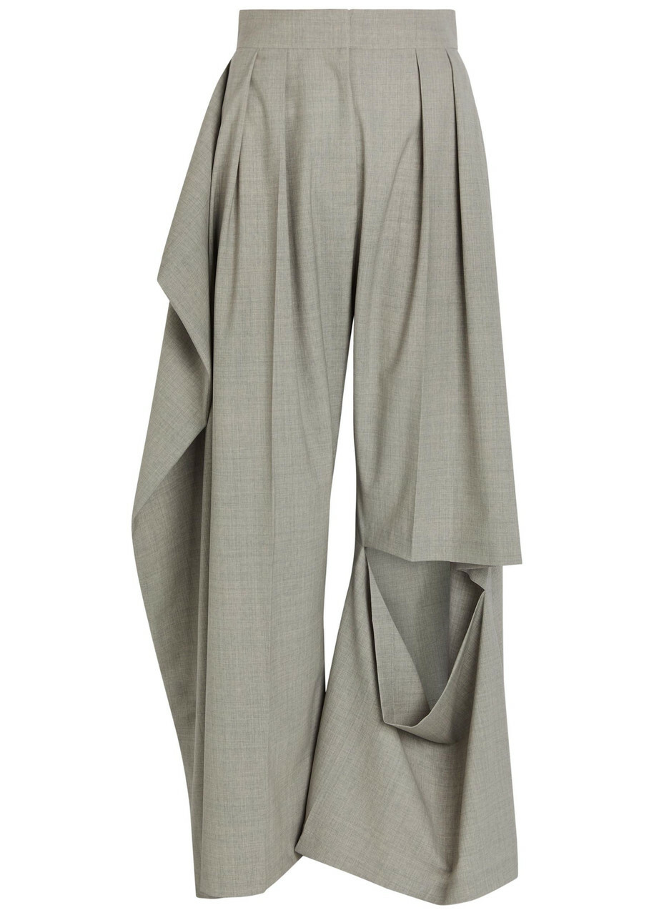 A.W.A.K.E Mode Cut-out Wide-leg Stretch Wool Trousers Light Grey