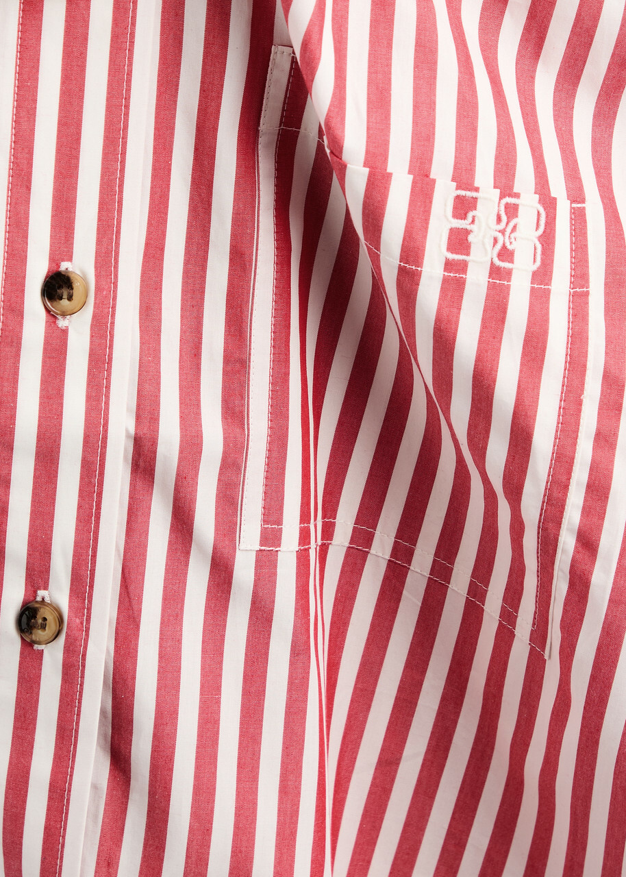 Ganni Striped Cotton-poplin Shirt Red And White