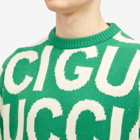 Gucci Men's Jumbo Logo Intarsia Crew Neck Knit Jumper in Green