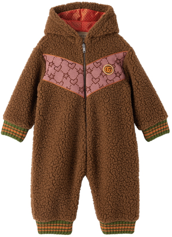 Photo: Gucci Baby Brown Wool Double G Jumpsuit