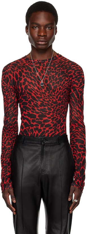 Photo: LU'U DAN Red & Black Psychedelic Leopard Long Sleeve T-Shirt