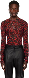 LU'U DAN Red & Black Psychedelic Leopard Long Sleeve T-Shirt