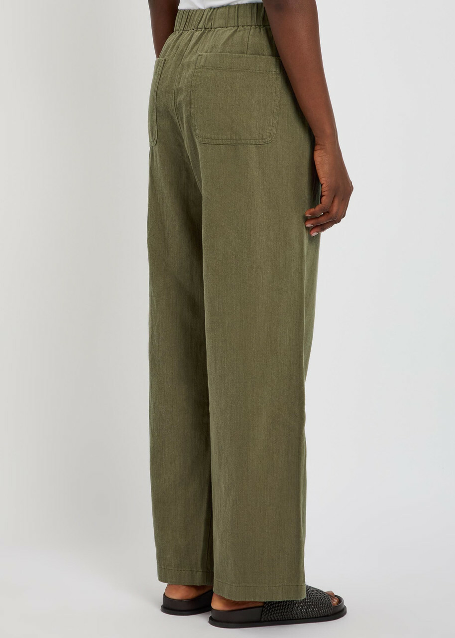 Eileen Fisher Straight-leg Cotton and Linen-blend Trousers Olive