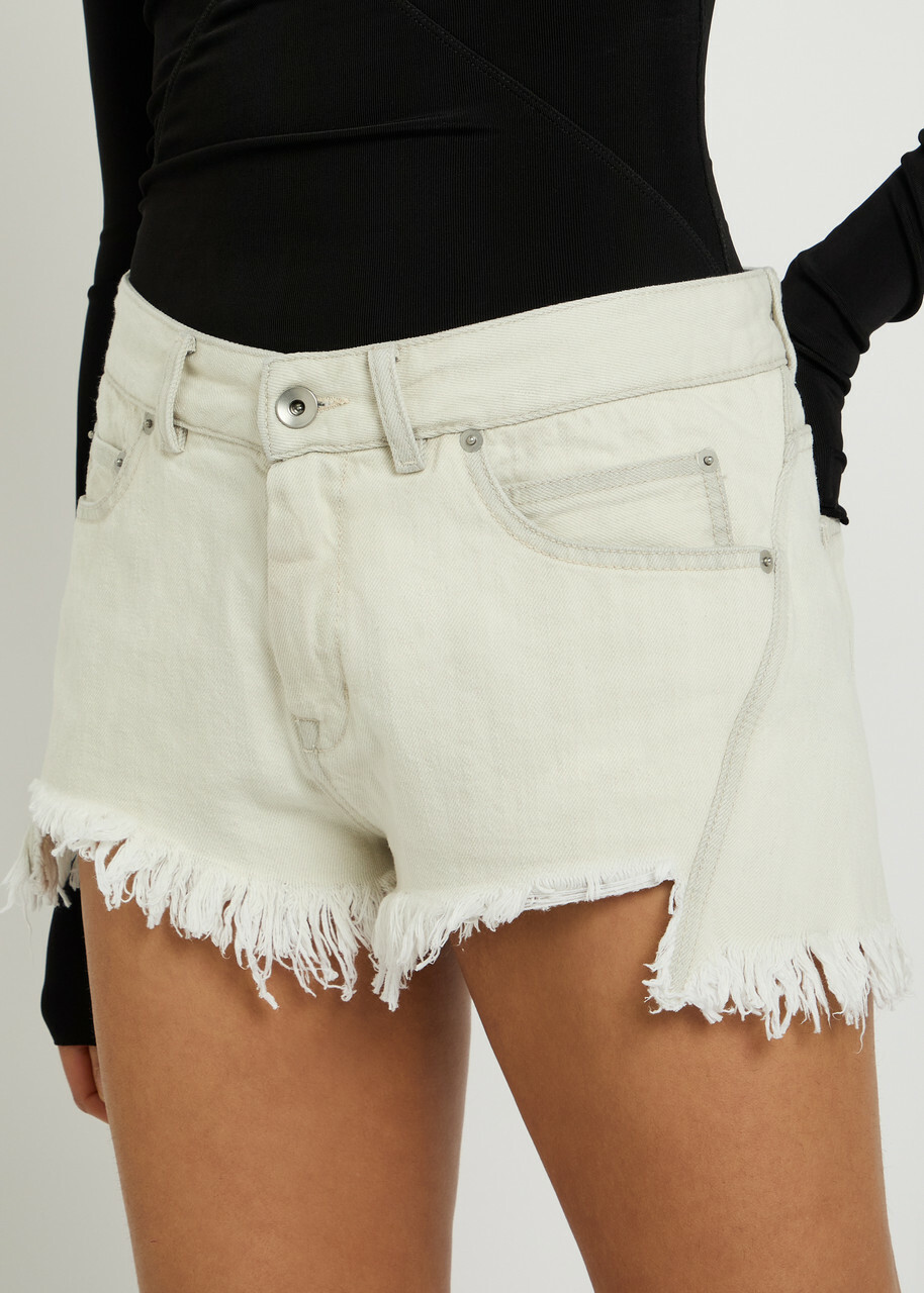 Rick Owens Distressed Denim Shorts Pearl