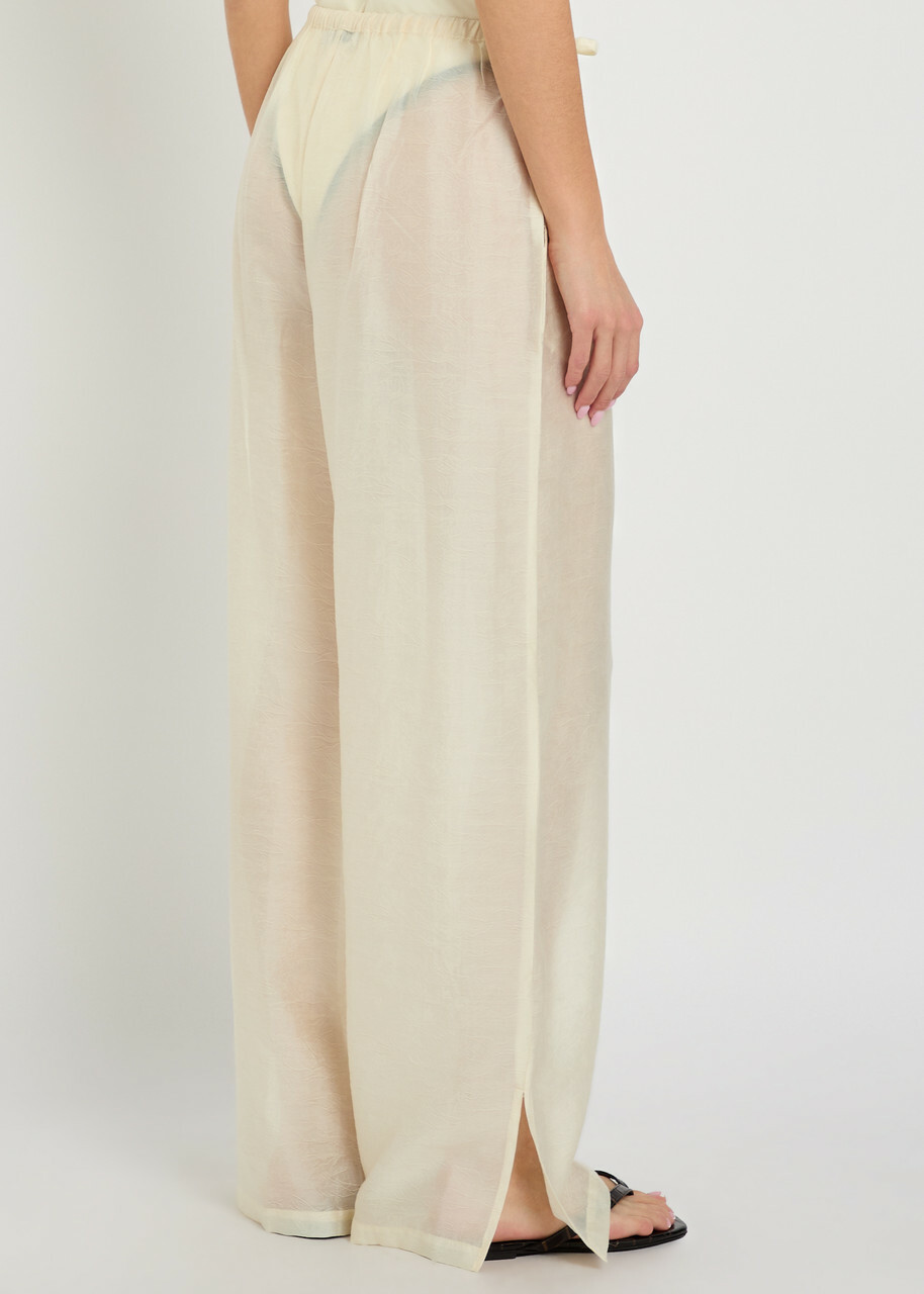 Solaqua Giulia Embroidered Wide-leg Trousers Ivory